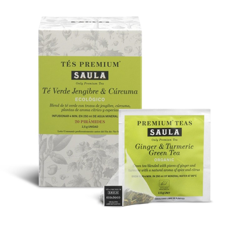 Té Verde Jengibre y Cúrcuma Ecológico Pirámides 20ud.