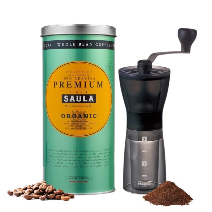 Pack Saula Organic Grano 500 gr. con Molinillo Hario