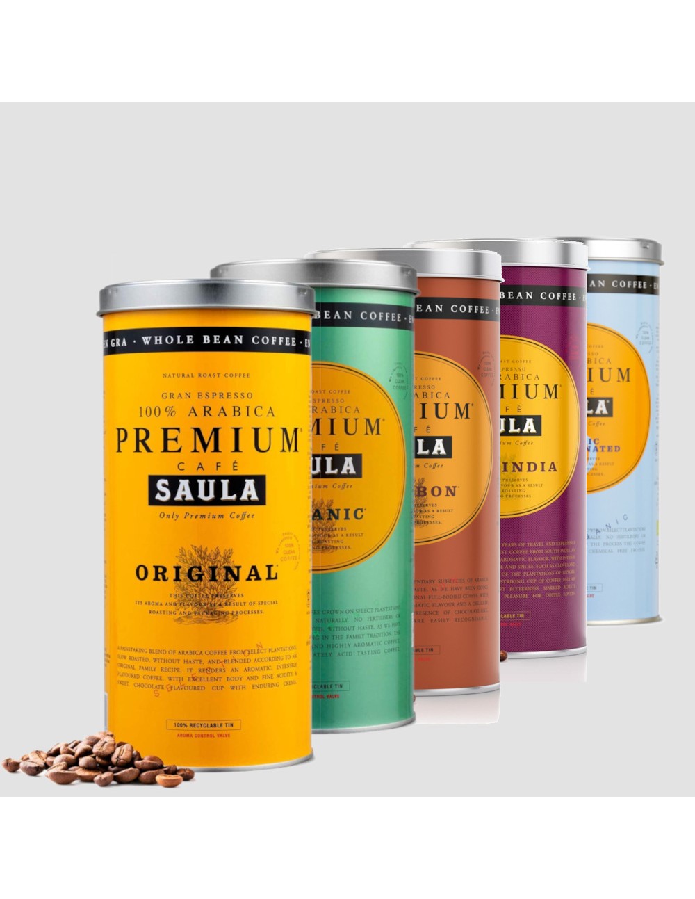 Pack degustación PREMIUM SAULA ARABICA 100% GRANO 500 GRAMOS.